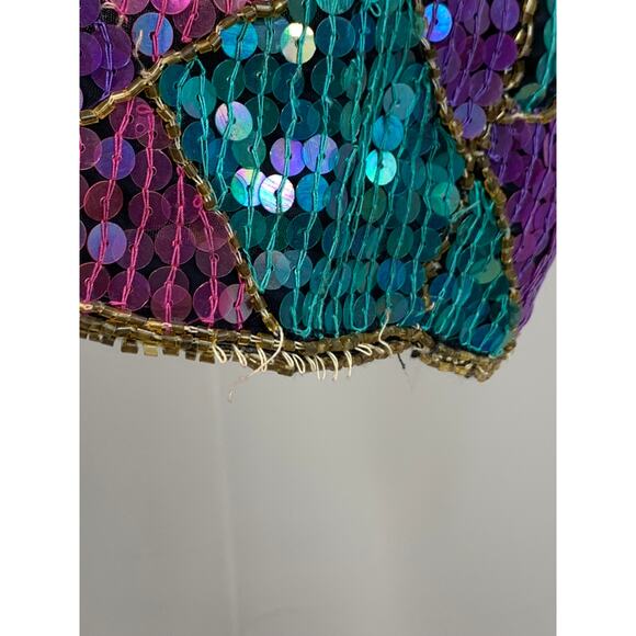 Vintage Harlequin Sequin Top Evening Cocktail Holiday Party Christmas Wedding - Picture 8 of 12
